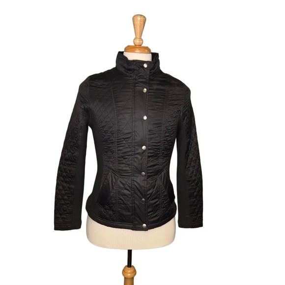 Merona Black Quilted Lightweight Jacket Women’s Medium Riding Style Snap Front - Picture 1 of 6